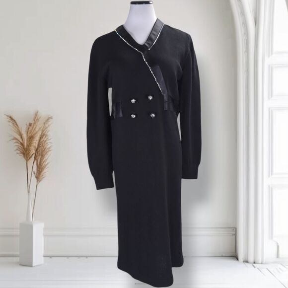 Vintage 90s Adolfo Saks Santana Knit Blazer Dress Size M Rhinestone Buttons - Picture 1 of 16